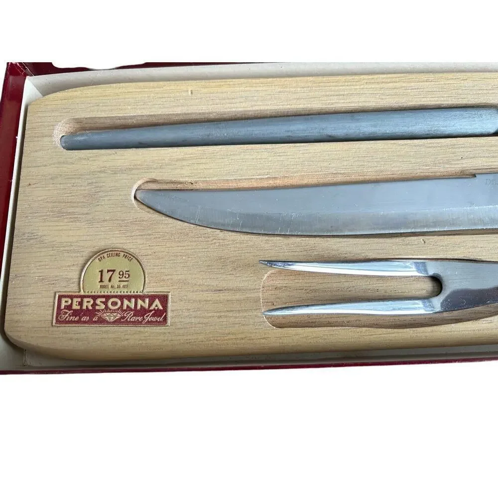 Personna Deluxe Game Carving Set Meat Cutting Vintage DA-489 Knife Fork Sharpen
